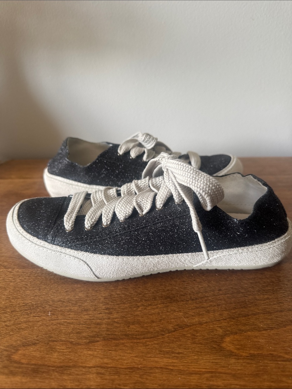 Pedro Garcia Black Glitter Low-Top Sneakers with White Laces